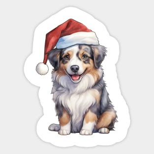 Australian Shepherd Dog in Santa Hat Sticker